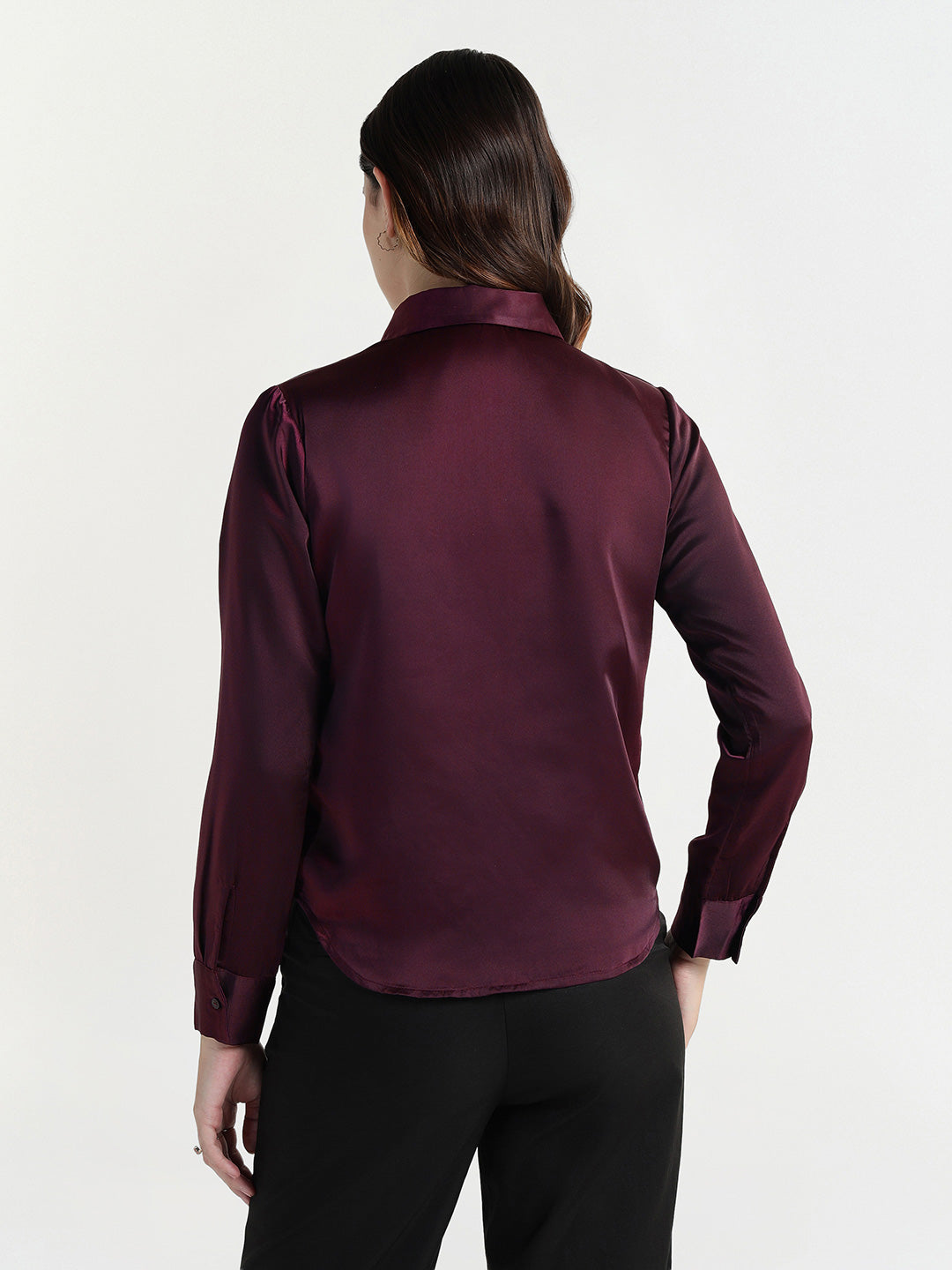 Elle Women Red Embellished Collar Shirt