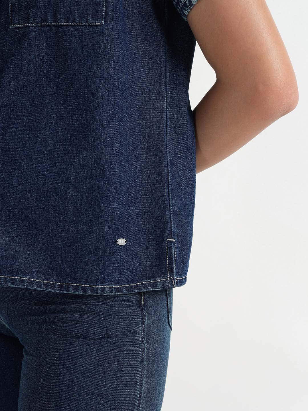 Elle Women Blue Solid Collar Shirt