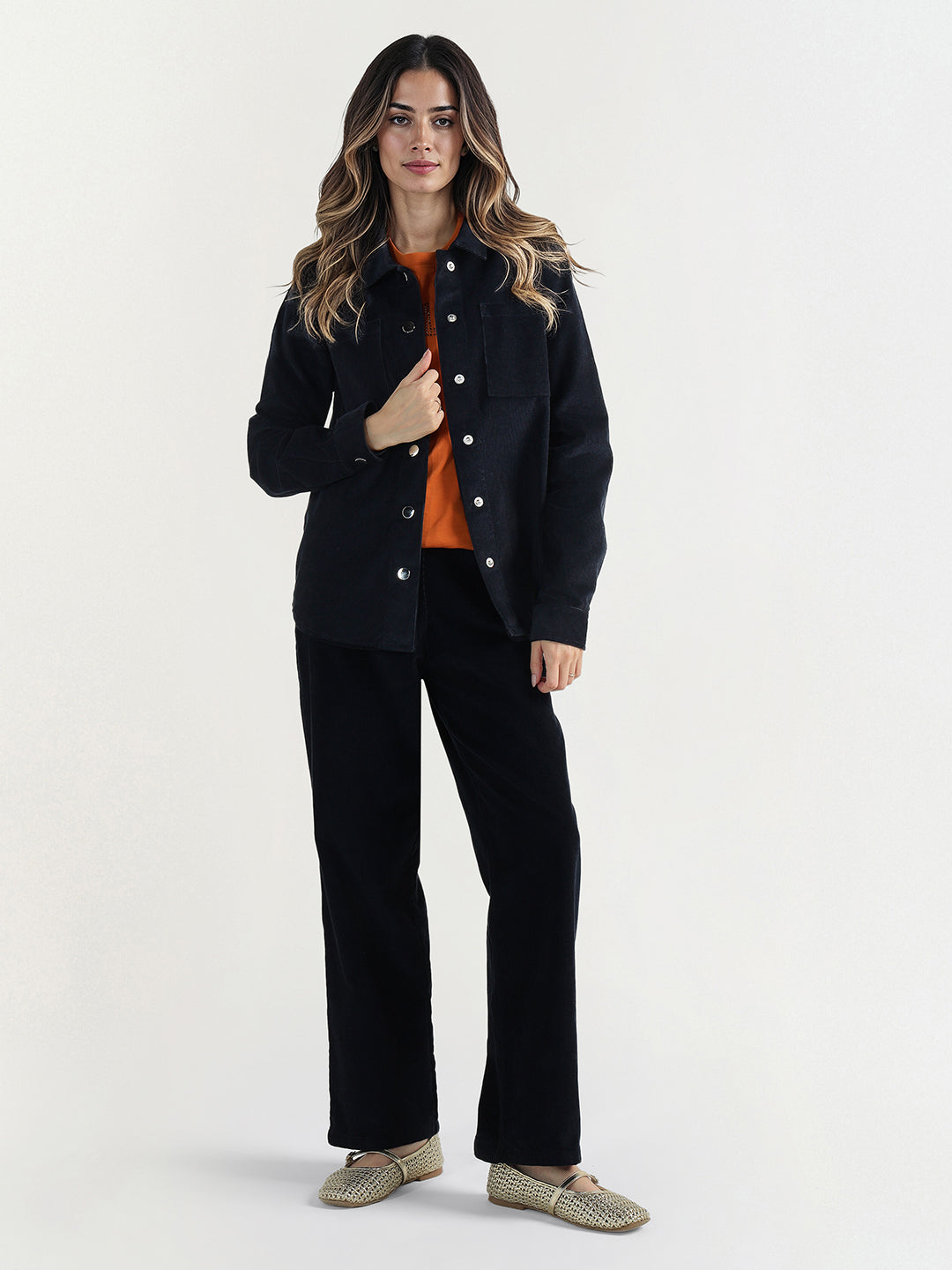 Elle Women Regular Fit Navy Blue Solid Shirt