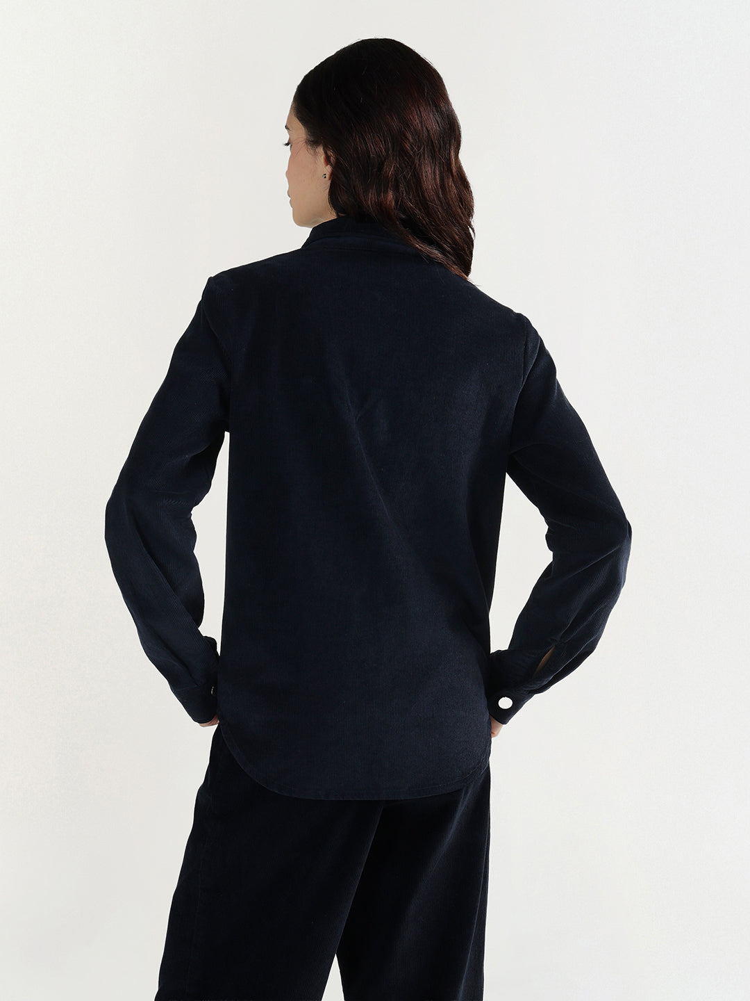 Elle Women Regular Fit Navy Blue Solid Shirt