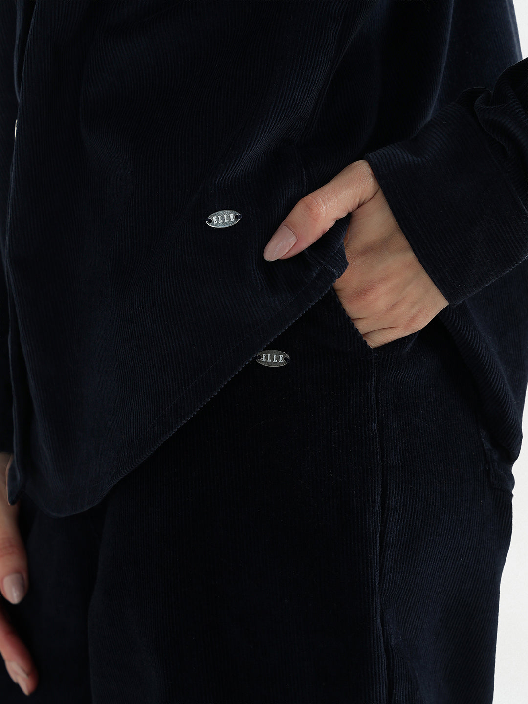 Elle Women Regular Fit Navy Blue Solid Shirt