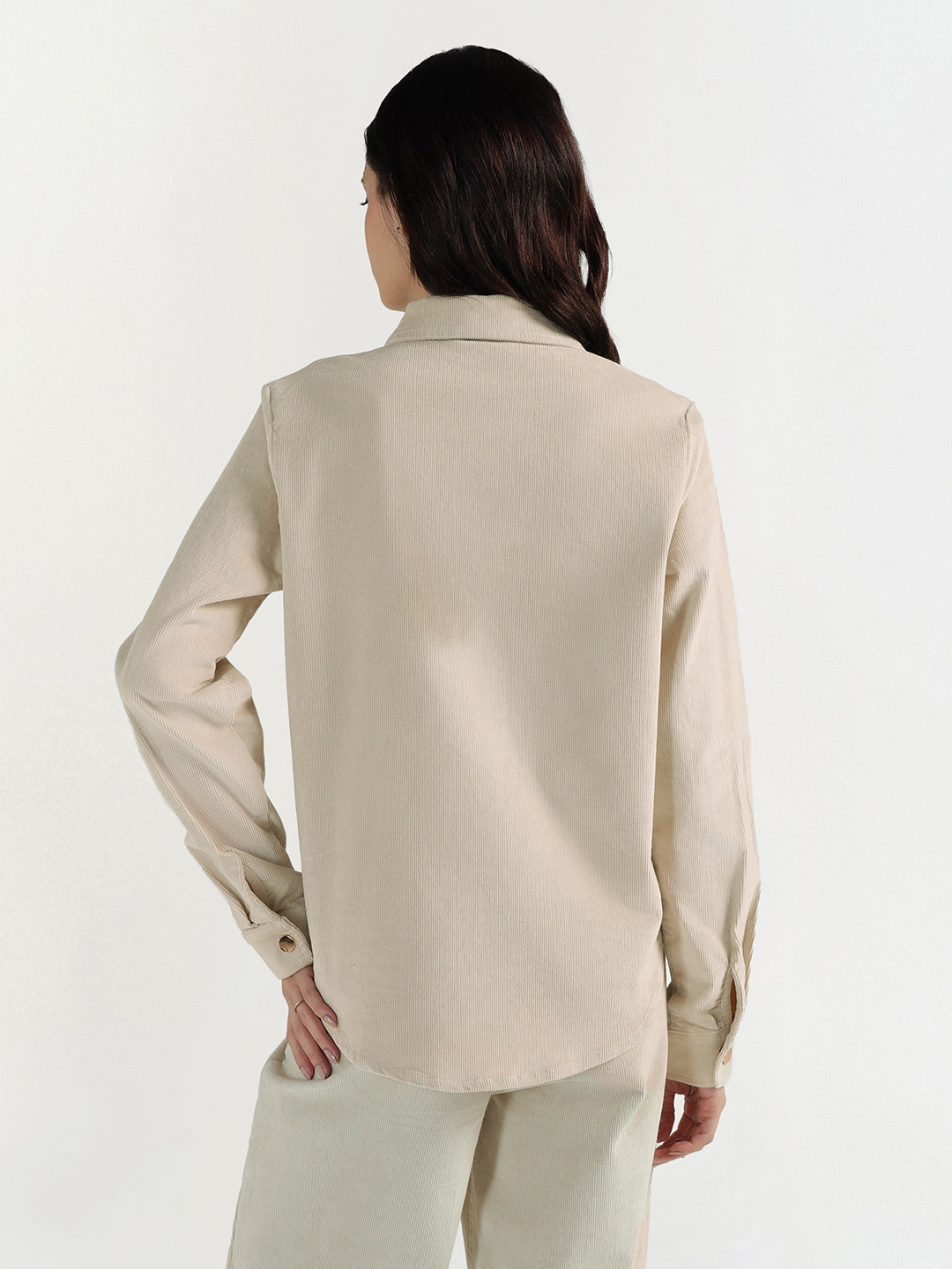 Elle Women Cream Solid Collar Shirt