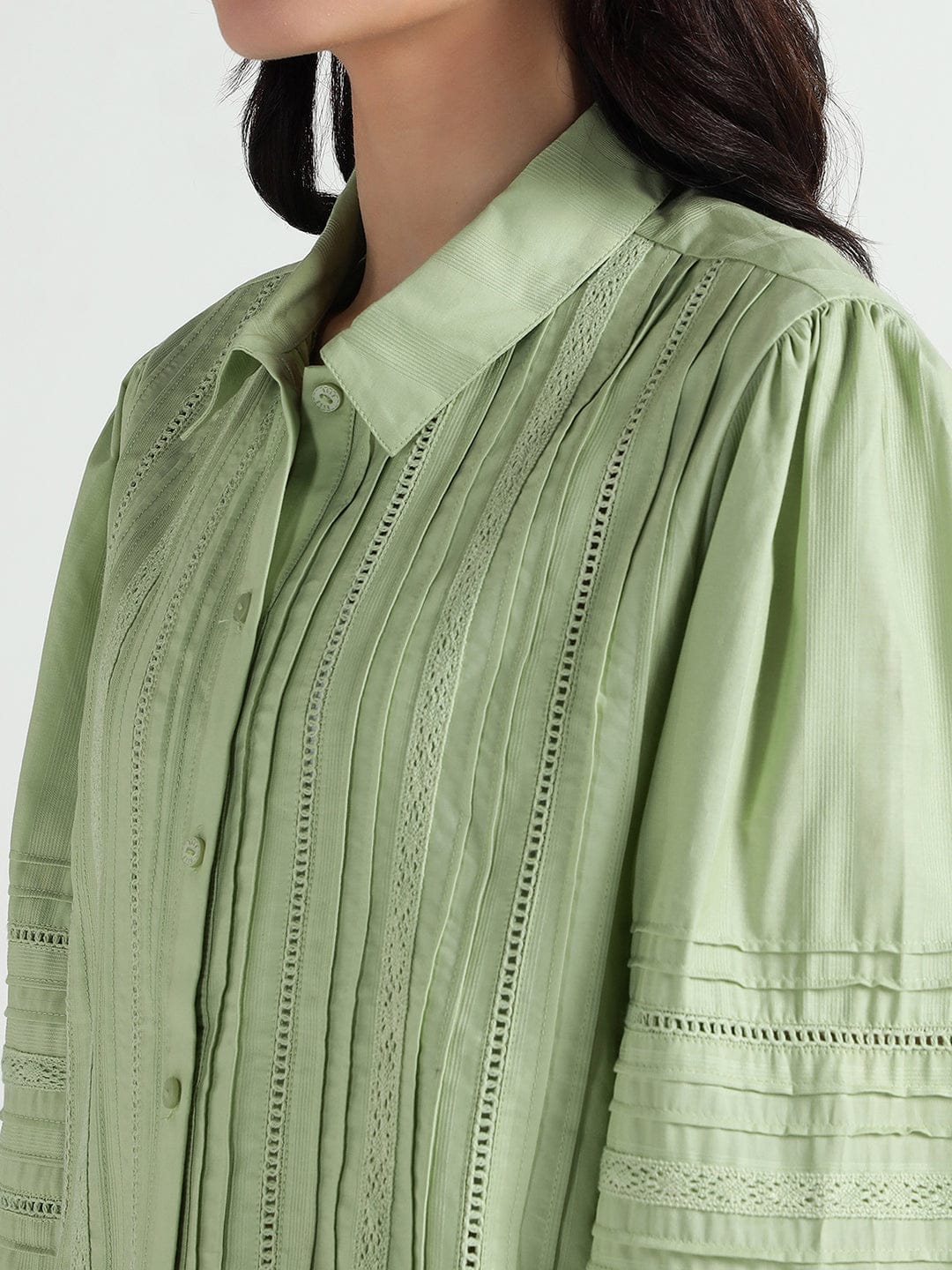 Elle Women Green Solid Collar Shirt