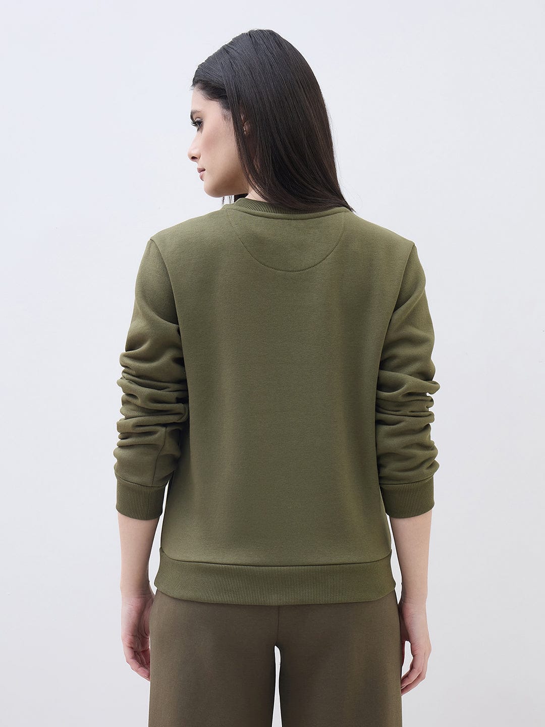 ELLE Women Green Logo Round Neck Regular Fit Sweatshirt