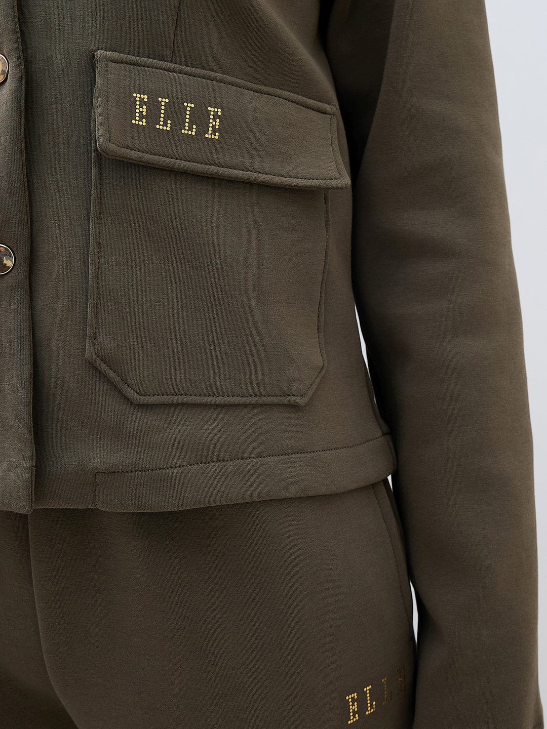 ELLE Women Green Notch Lapel Regular Fit Sweatshirt