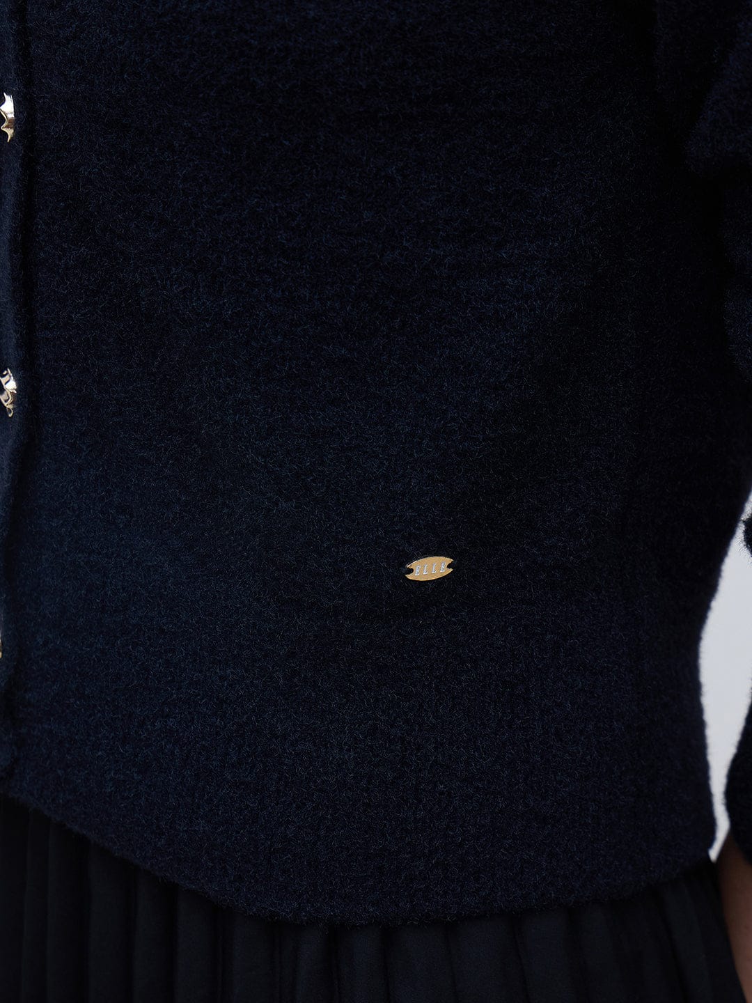 Elle Women Black Textured V Neck Sweater