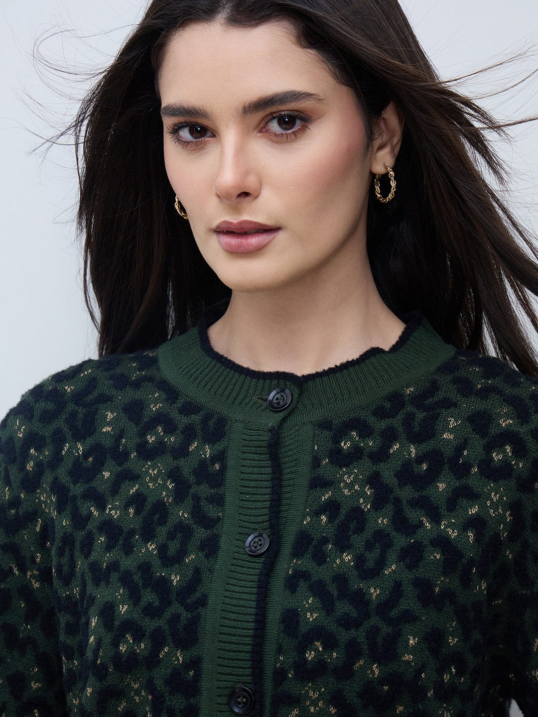 Elle Women Green Textured Round Neck Sweater