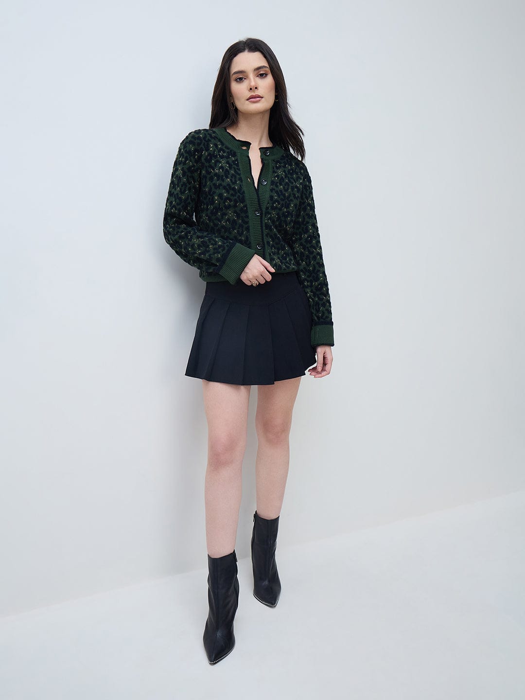 Elle Women Green Textured Round Neck Sweater