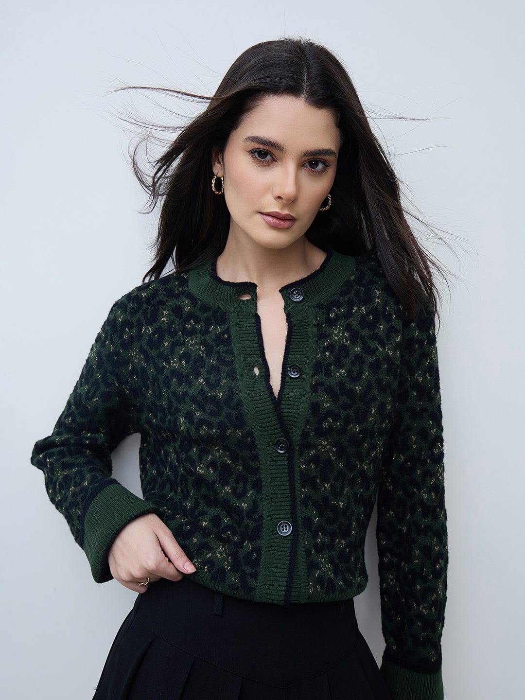 Elle Women Green Textured Round Neck Sweater