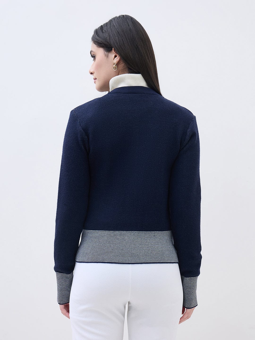 ELLE Women Multicolour Textured Crew Neck Sweater