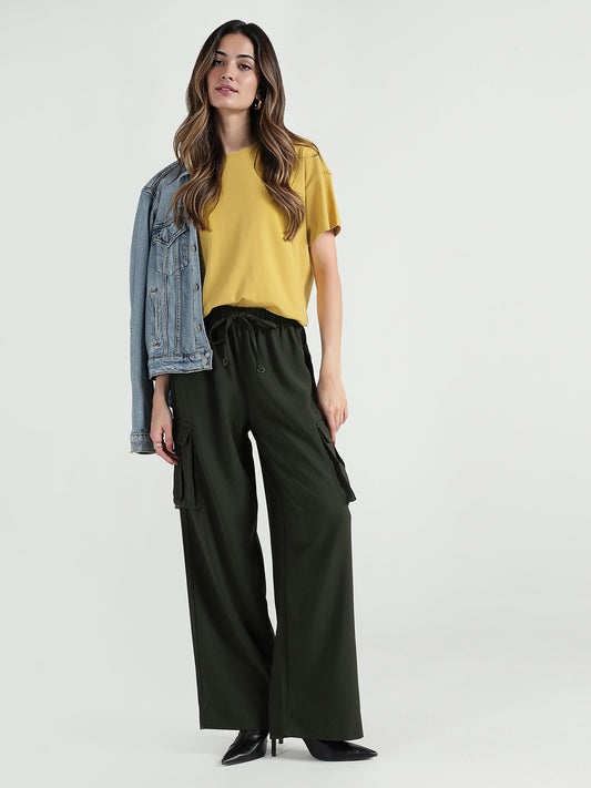 Elle Women Yellow Embellished Crew Neck Tshirt