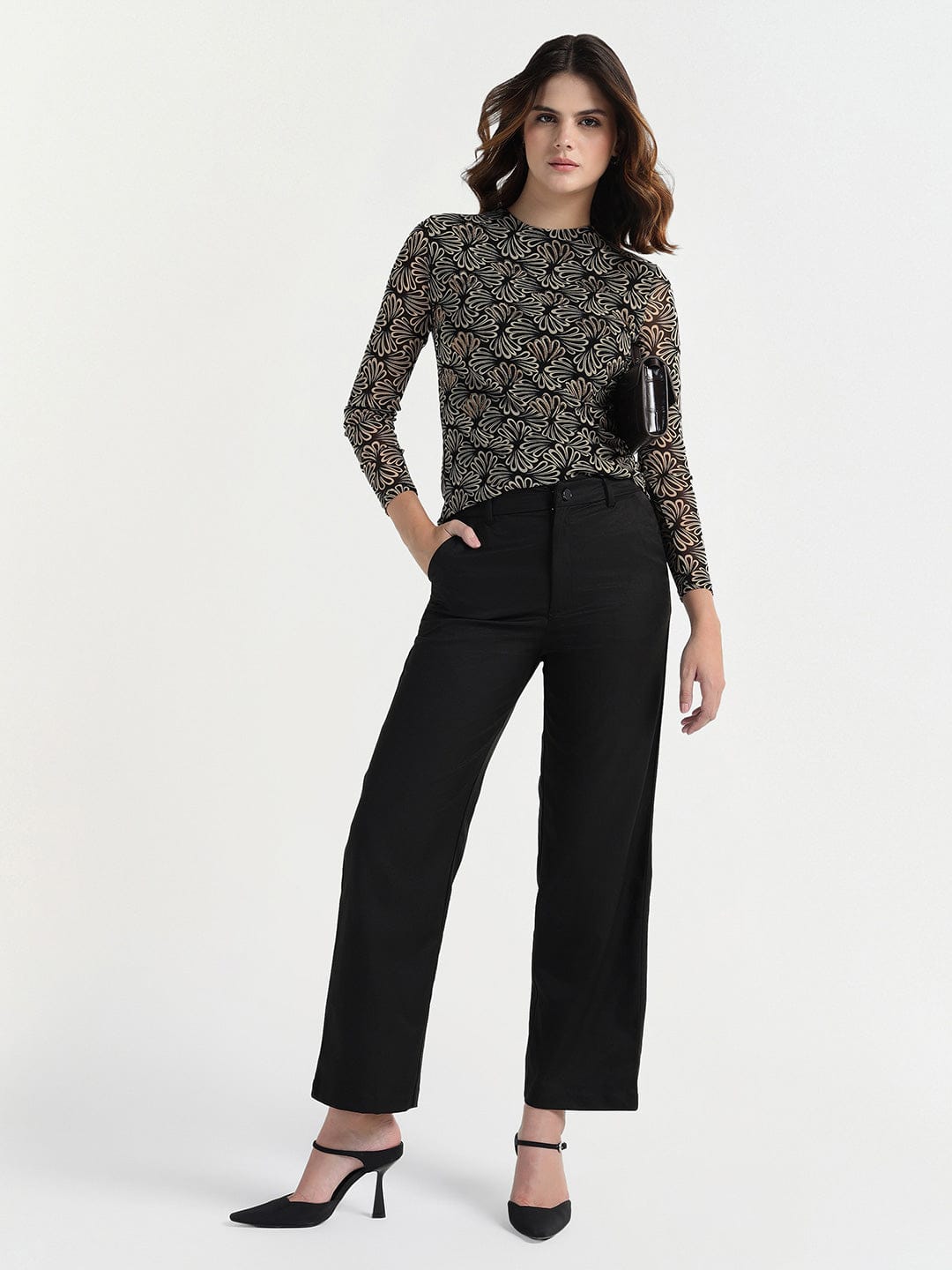 Elle Women Black Round Neck Top