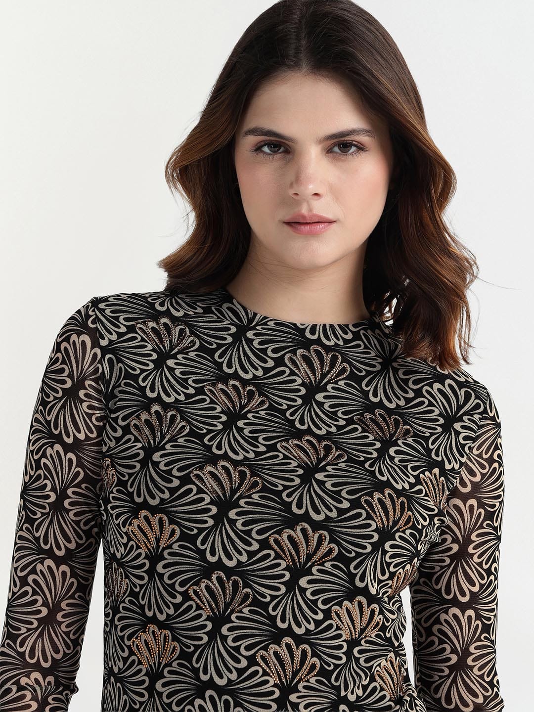 Elle Women Black Round Neck Top