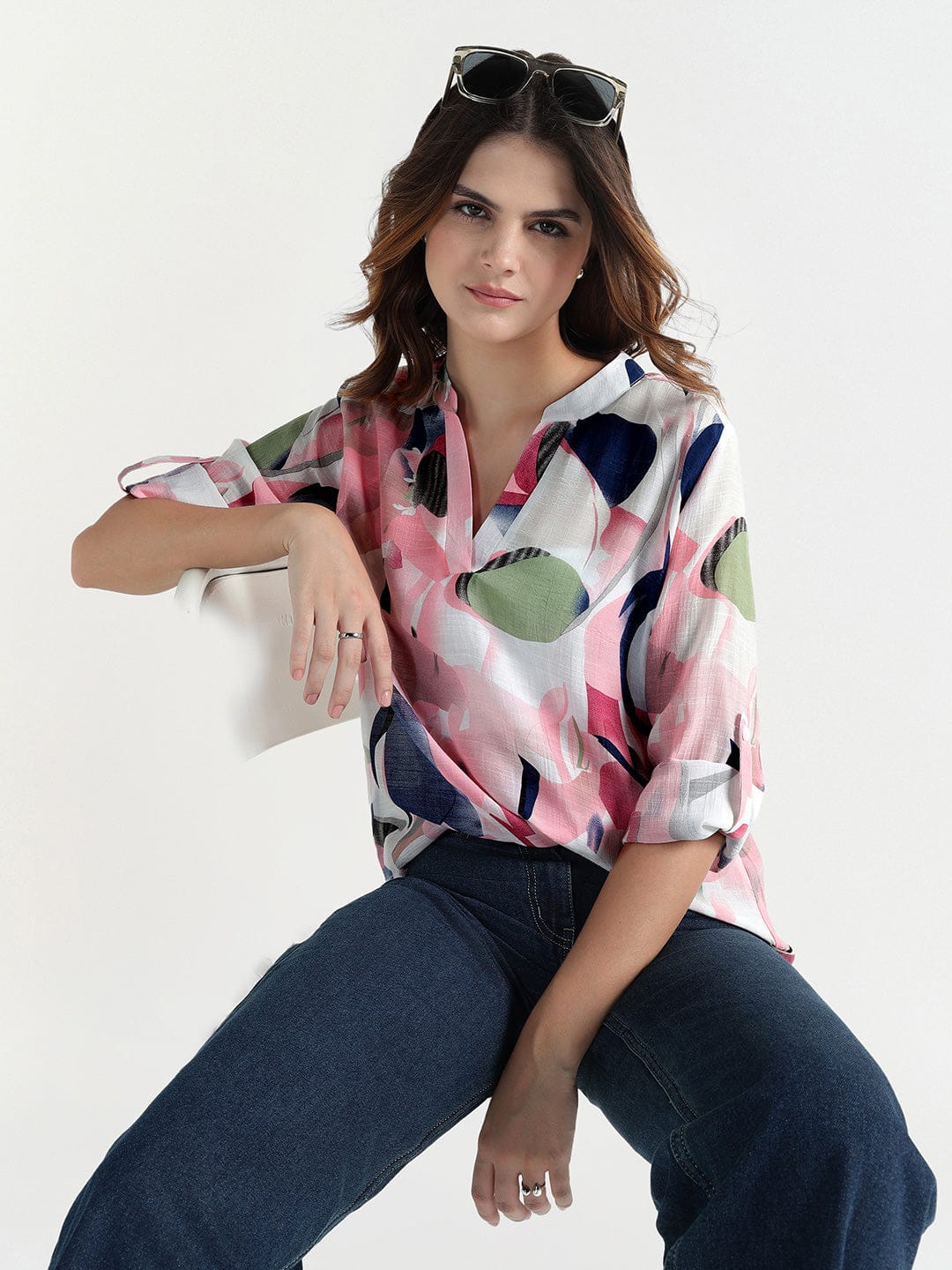 Elle Women Multi V Neck Top