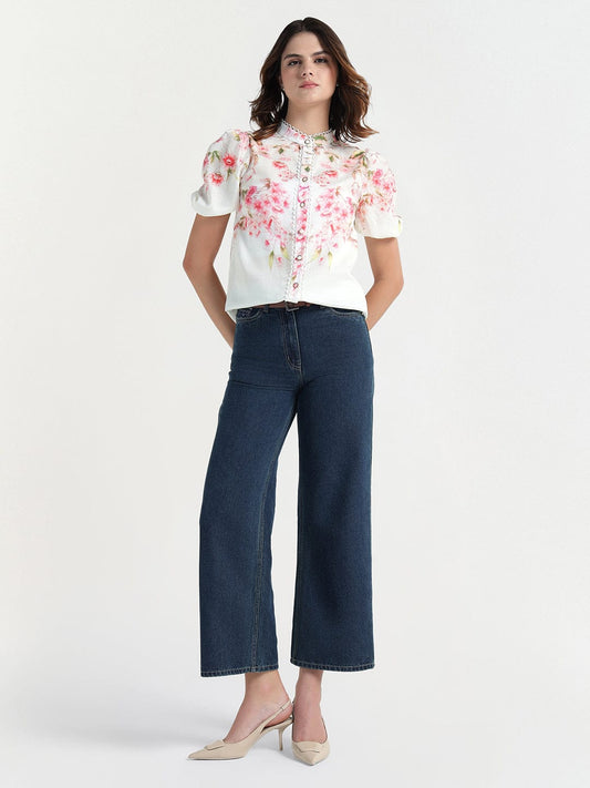 Elle Women Cream Collar Top