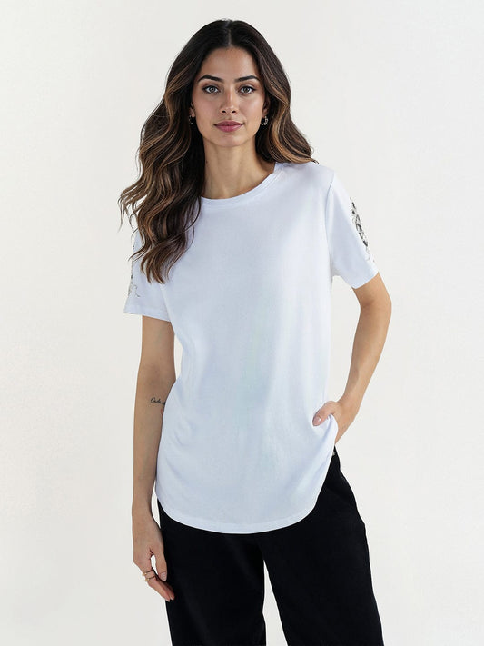 Elle Women White Round Neck Top