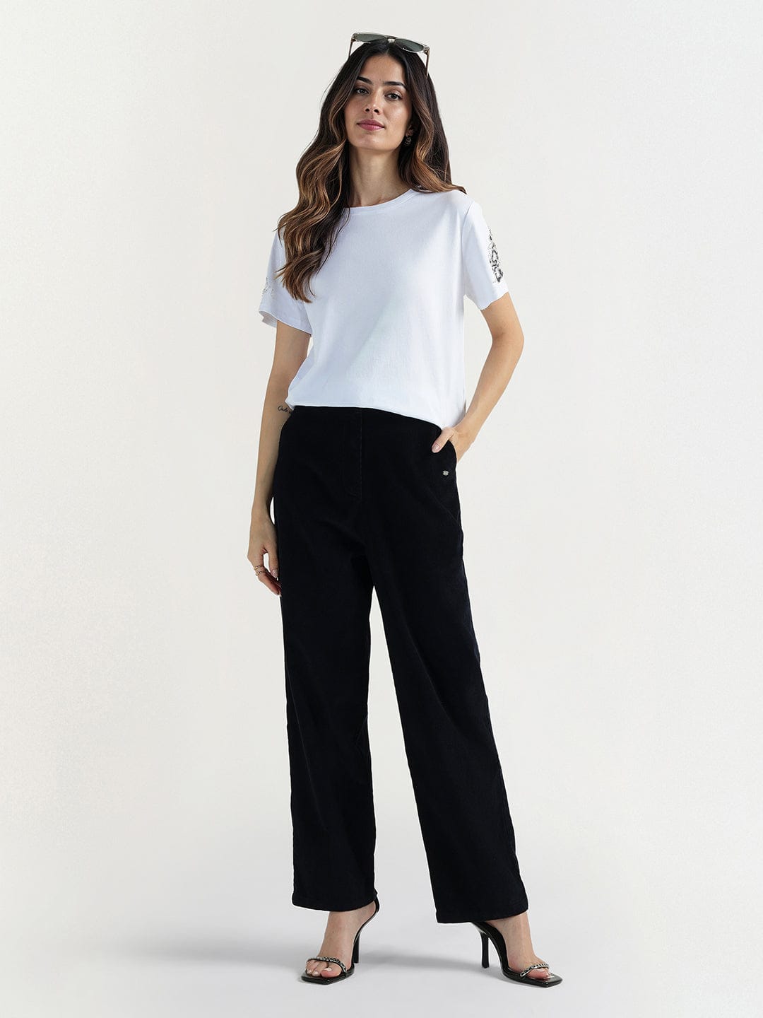 Elle Women White Round Neck Top