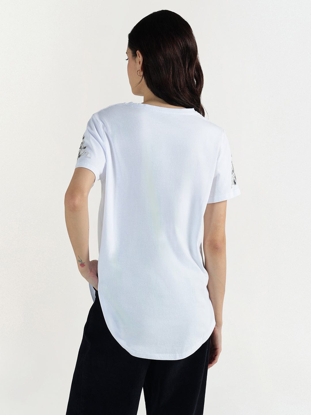 Elle Women White Round Neck Top