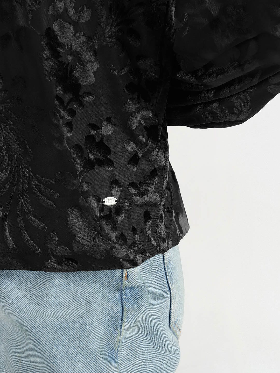 Elle Women Black Floral Round Neck Top