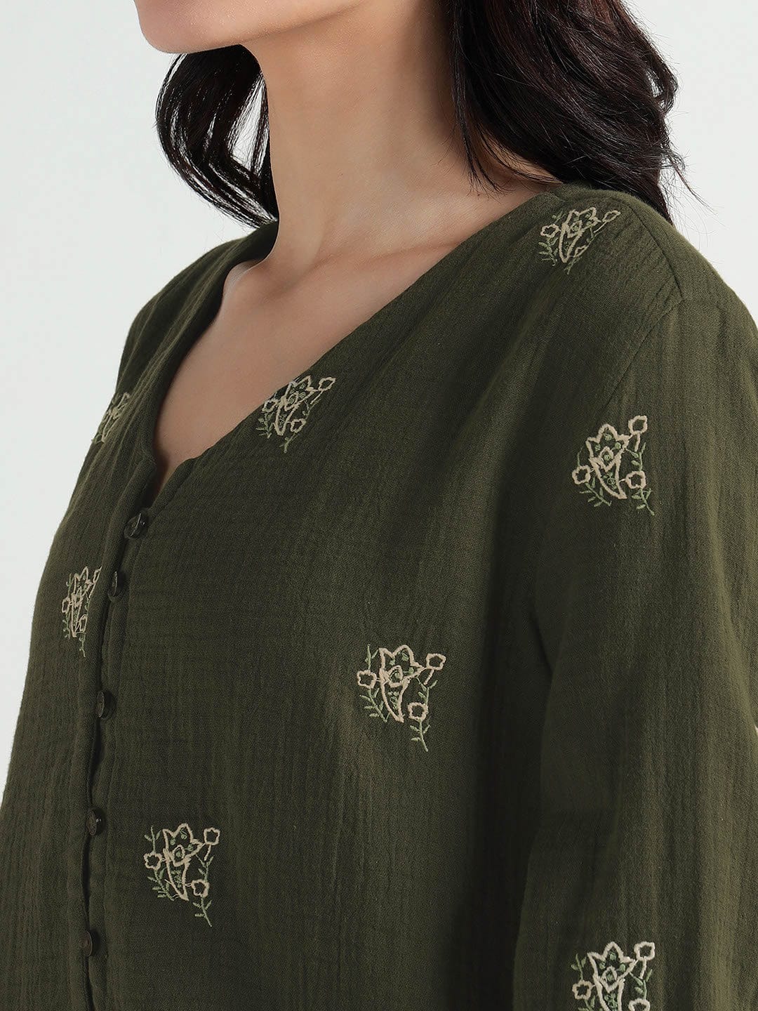 Elle Women Green Solid V Neck Top