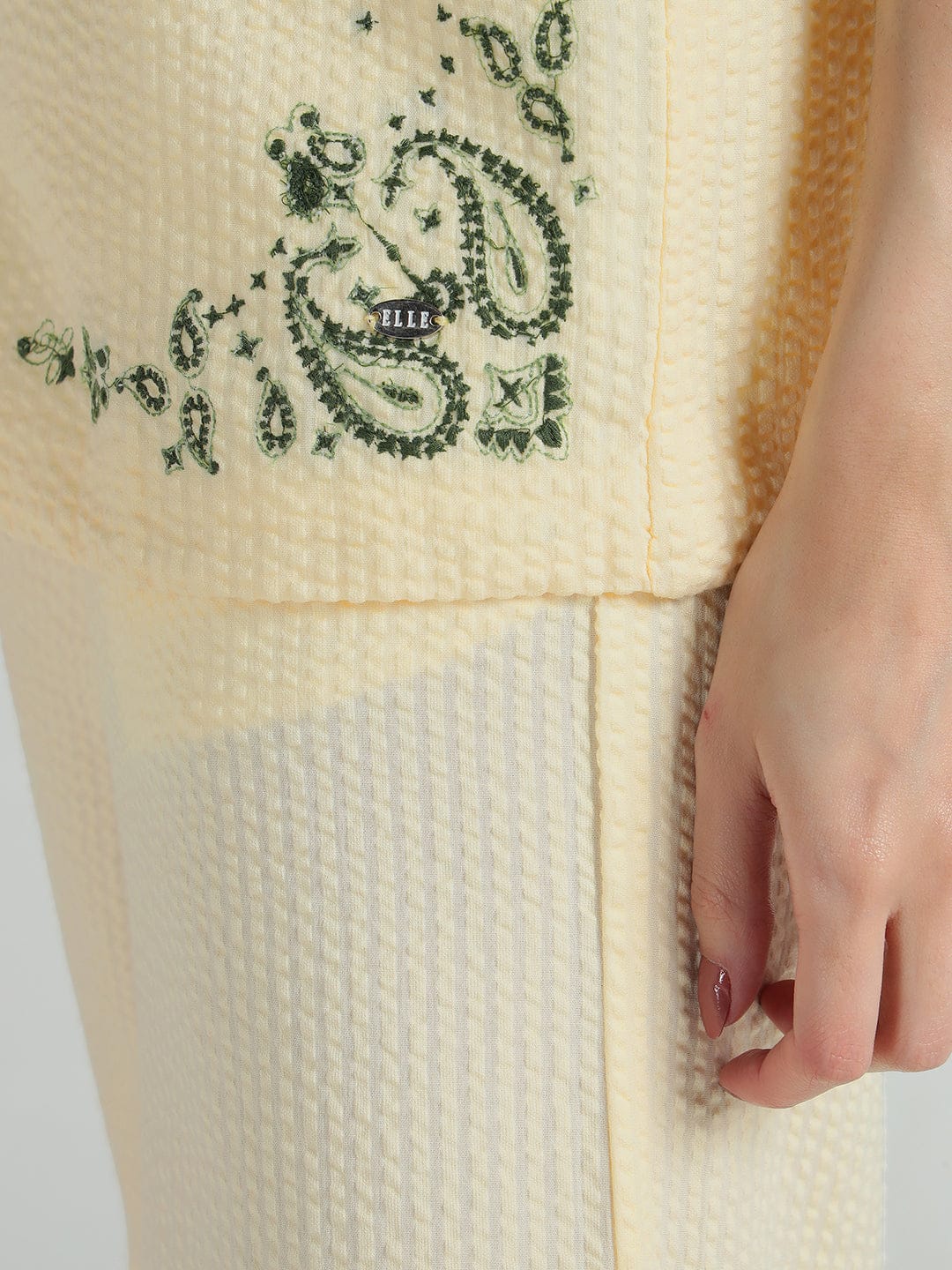 Elle Women Cream Embroidered V Neck Top