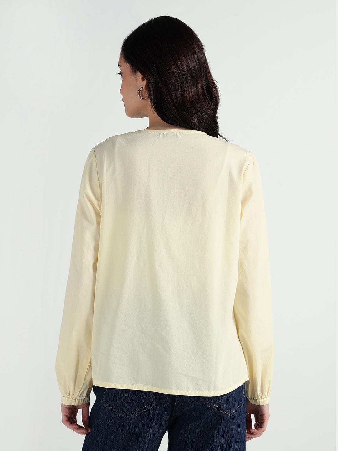 Elle Women Yellow Embroidered Round Neck Top