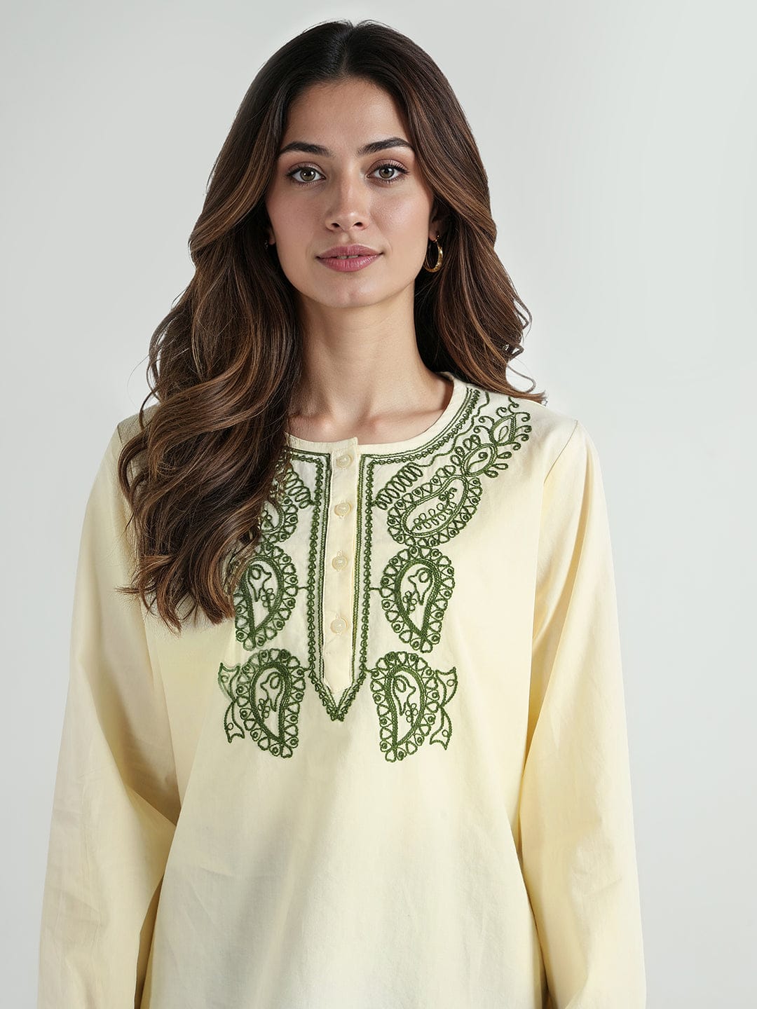 Elle Women Yellow Embroidered Round Neck Top