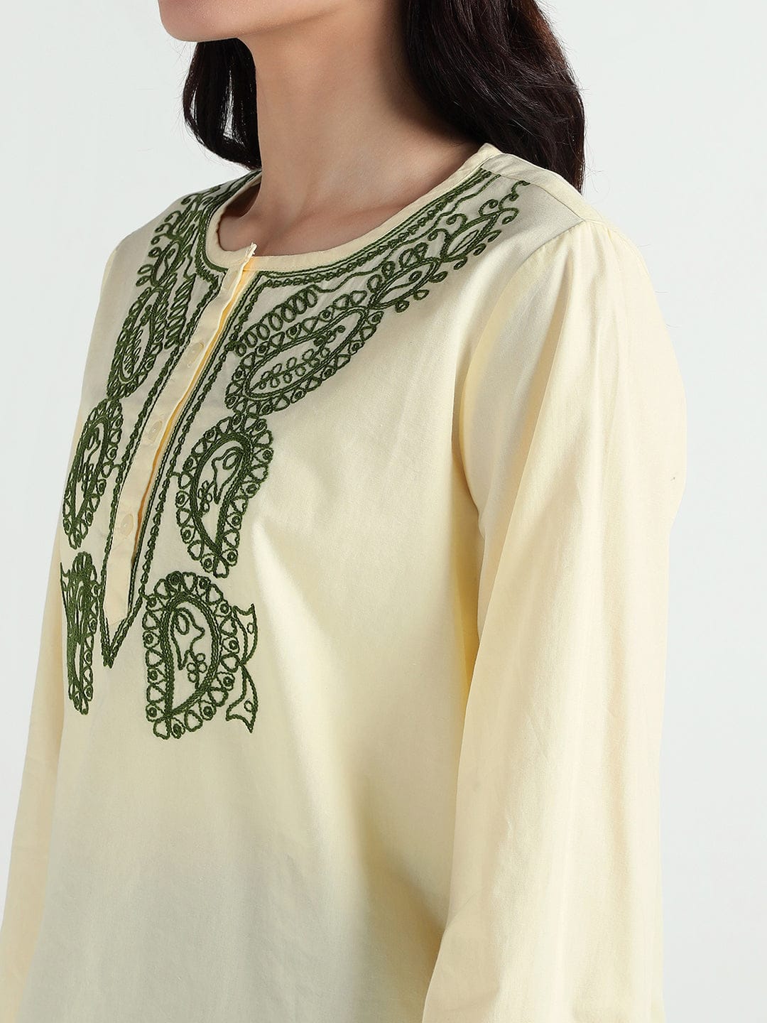 Elle Women Yellow Embroidered Round Neck Top