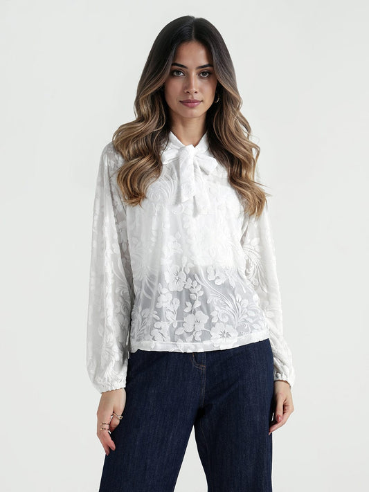 Elle Women White Floral Round Neck Top