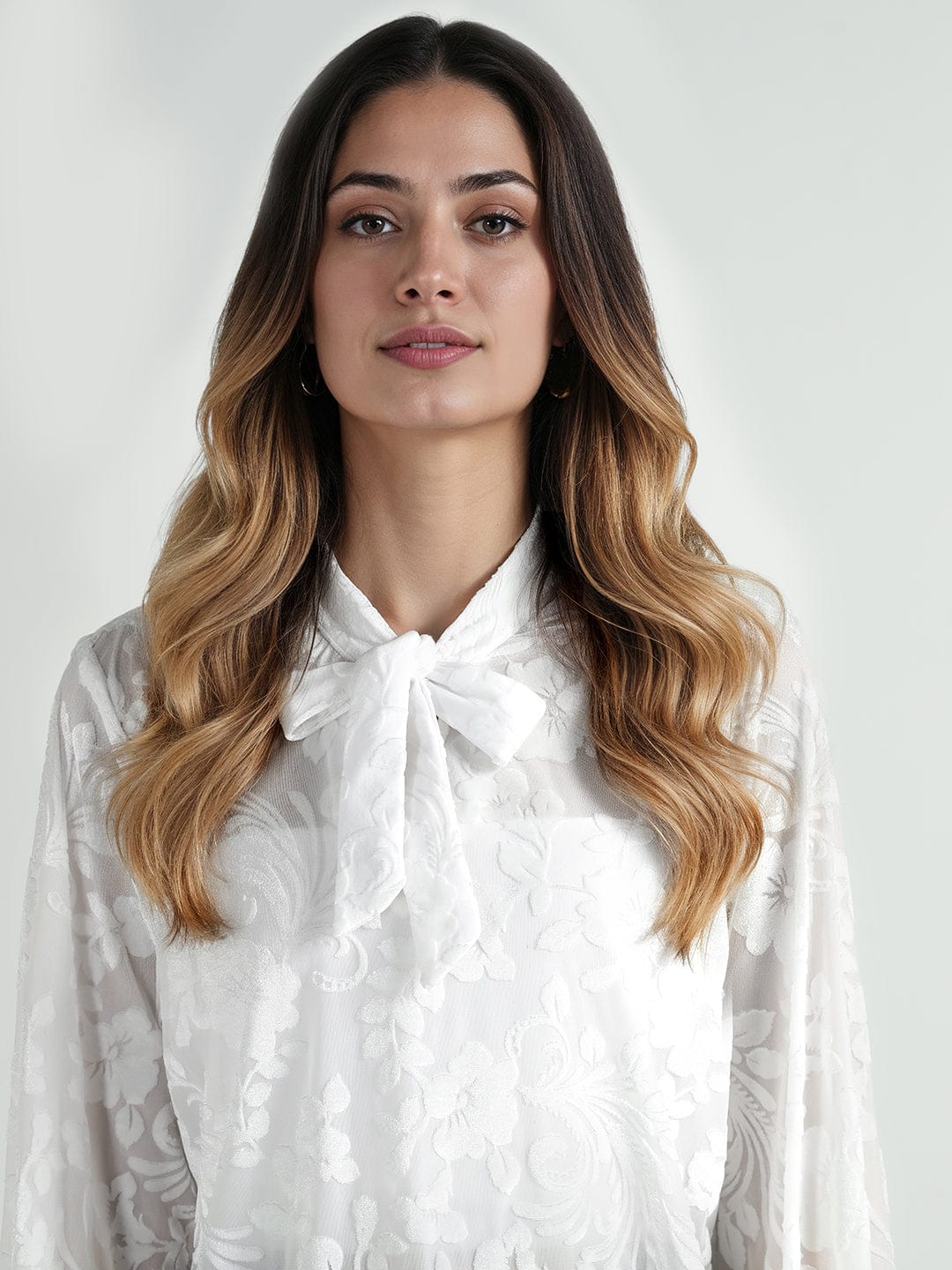 Elle Women White Floral Round Neck Top