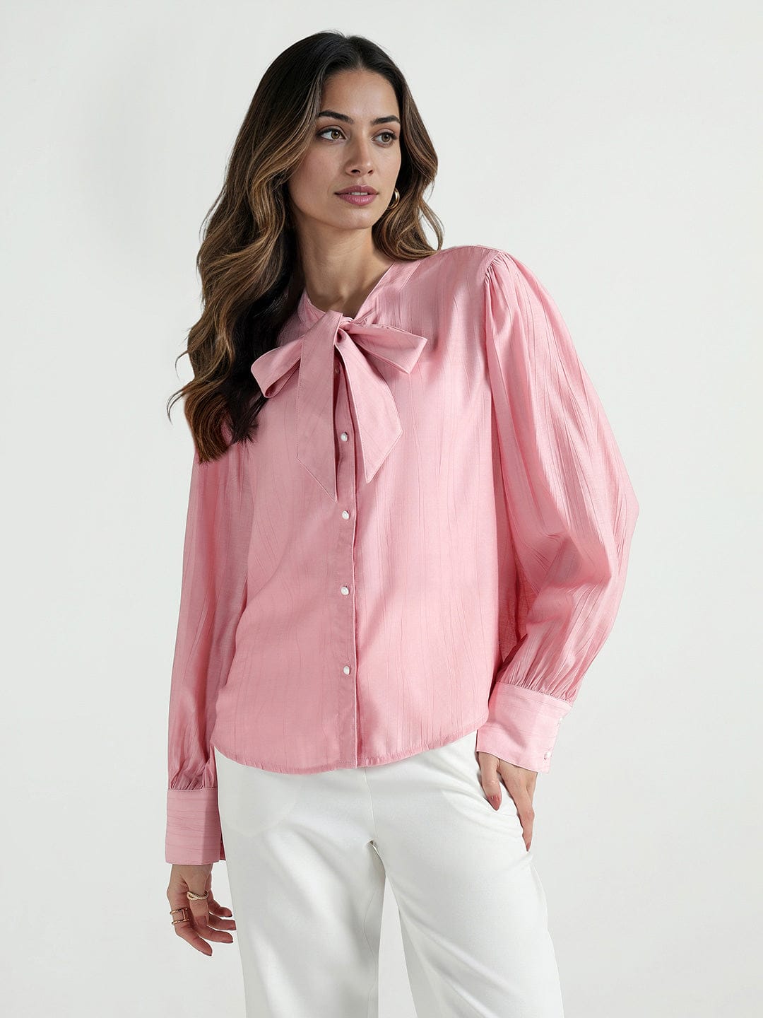 Elle Women Pink Solid Round Neck Top