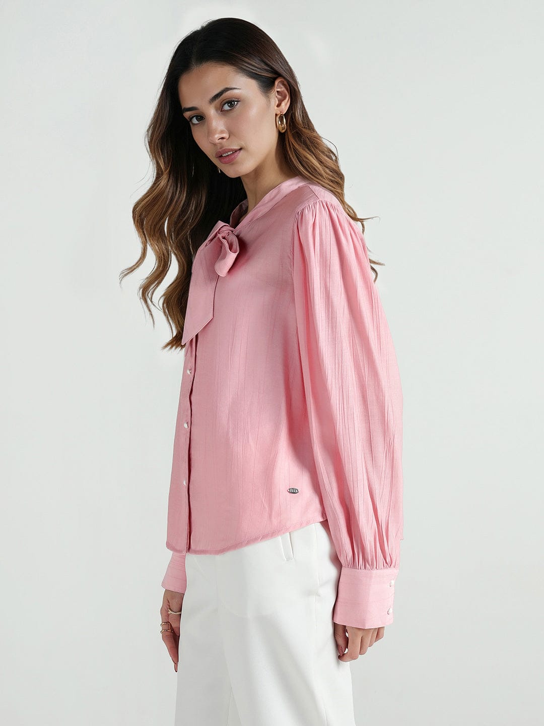 Elle Women Pink Solid Round Neck Top