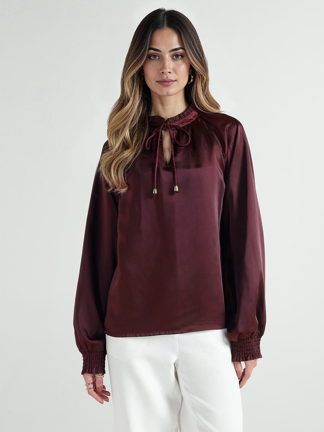 Elle Women Red Solid Round Neck Top