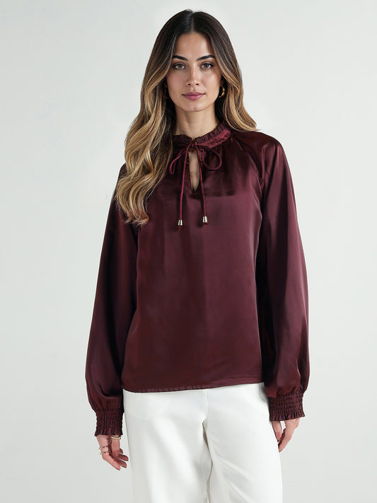 Elle Women Red Solid Round Neck Top