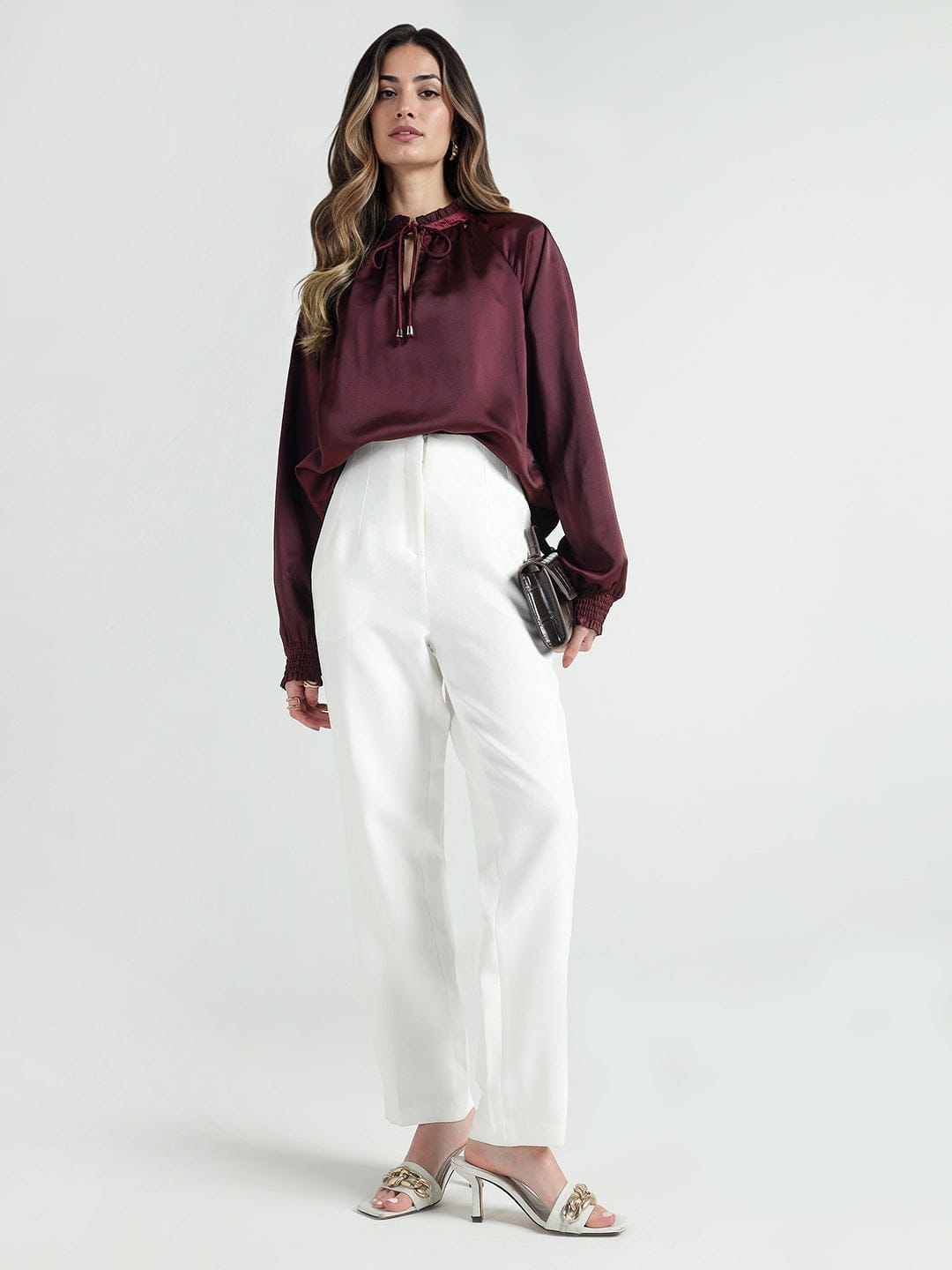 Elle Women Red Solid Round Neck Top