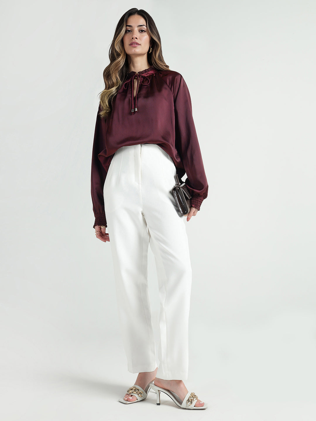 Elle Women Red Solid Round Neck Top