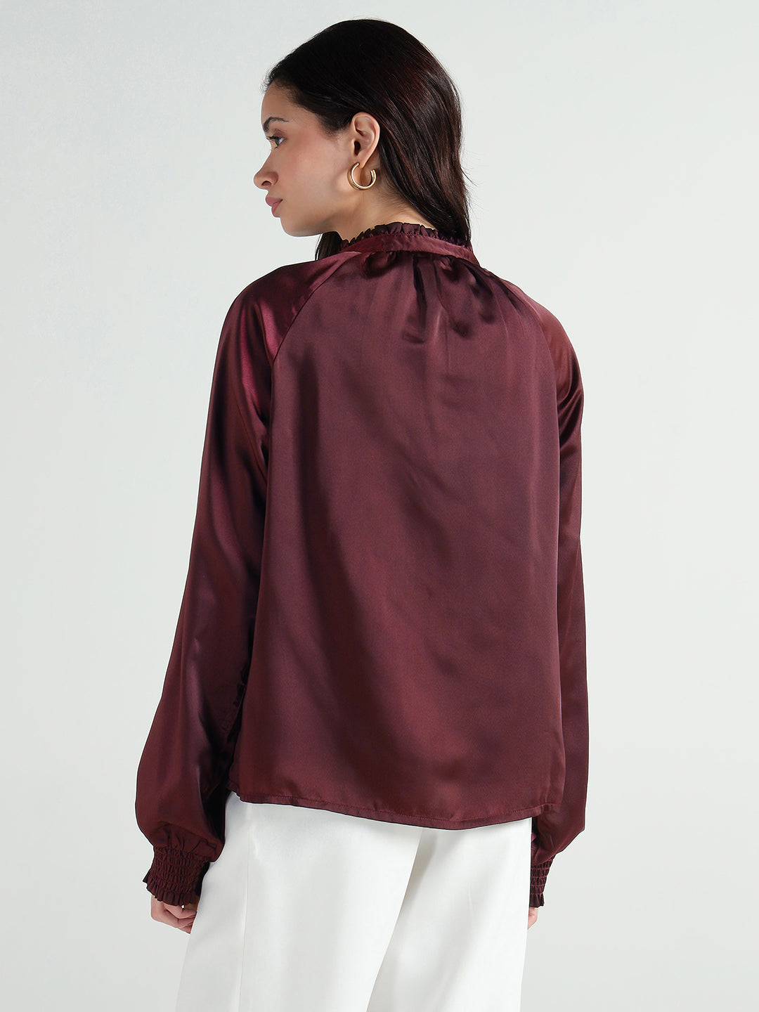 Elle Women Red Solid Round Neck Top