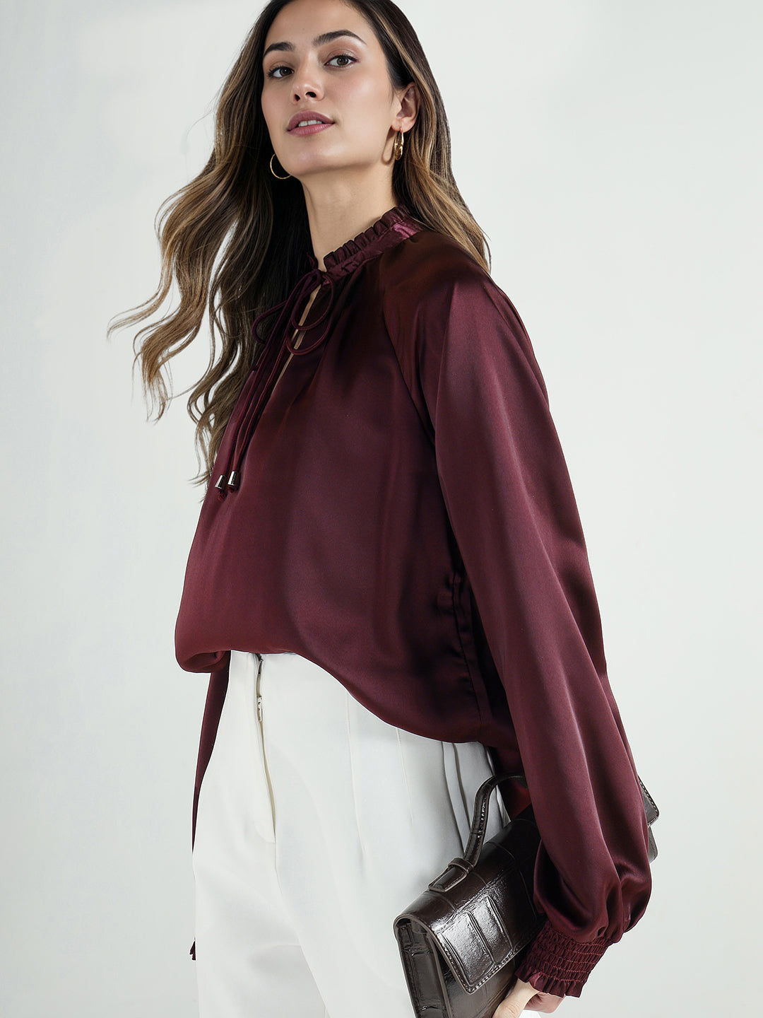 Elle Women Red Solid Round Neck Top