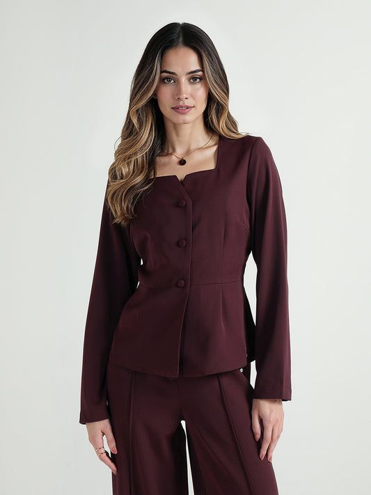 Elle Women Red Solid Square Neck Top