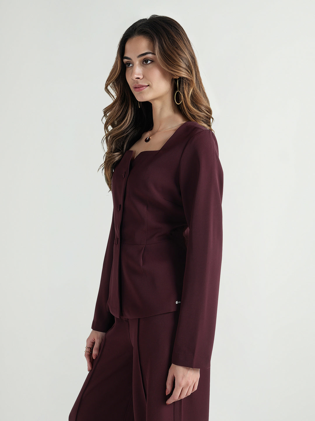 Elle Women Red Solid Square Neck Top