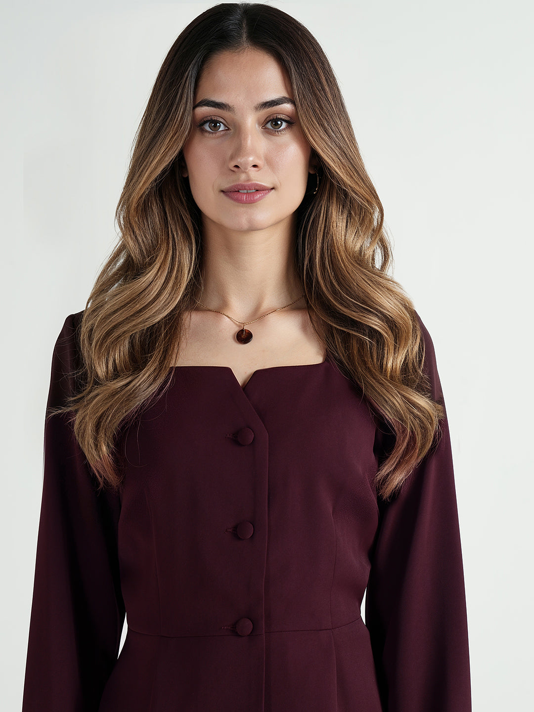 Elle Women Red Solid Square Neck Top