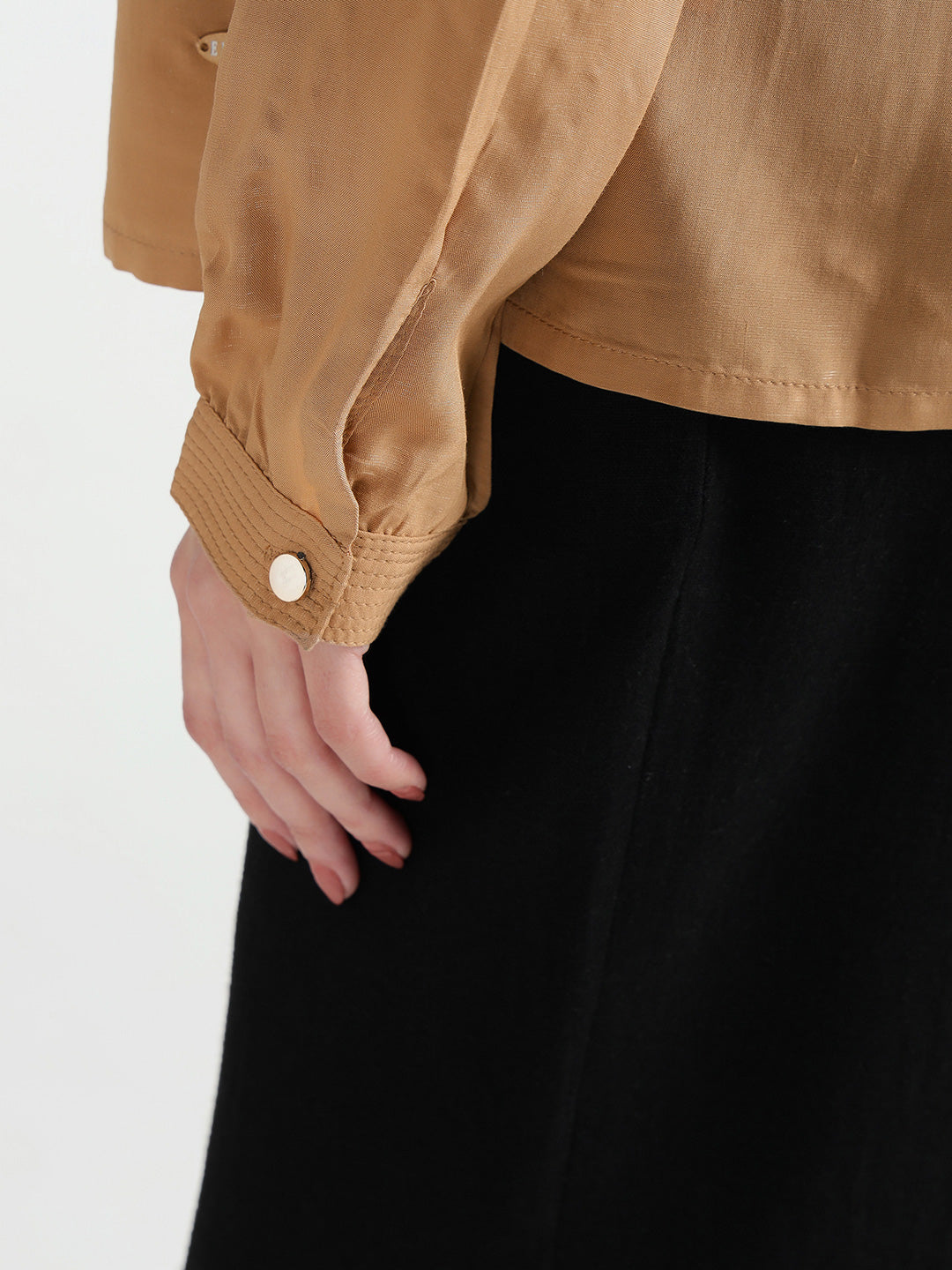 Elle Women Beige Solid Band Collar Top