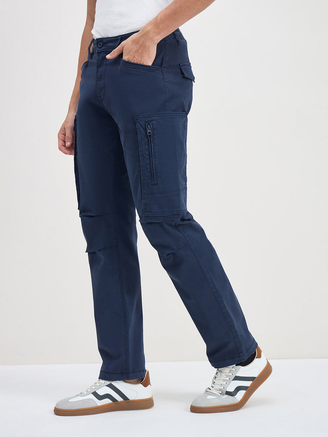 ICONIC Men Navy Blue Patch Pocket Cargo