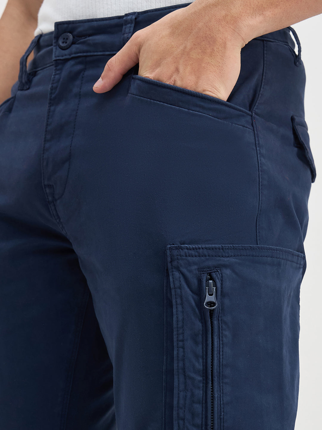 ICONIC Men Navy Blue Patch Pocket Cargo