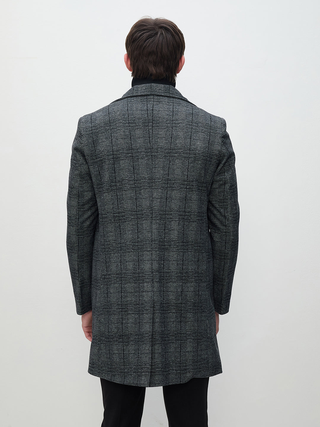 ICONIC Men Grey Checks Regular Fit Overcoat