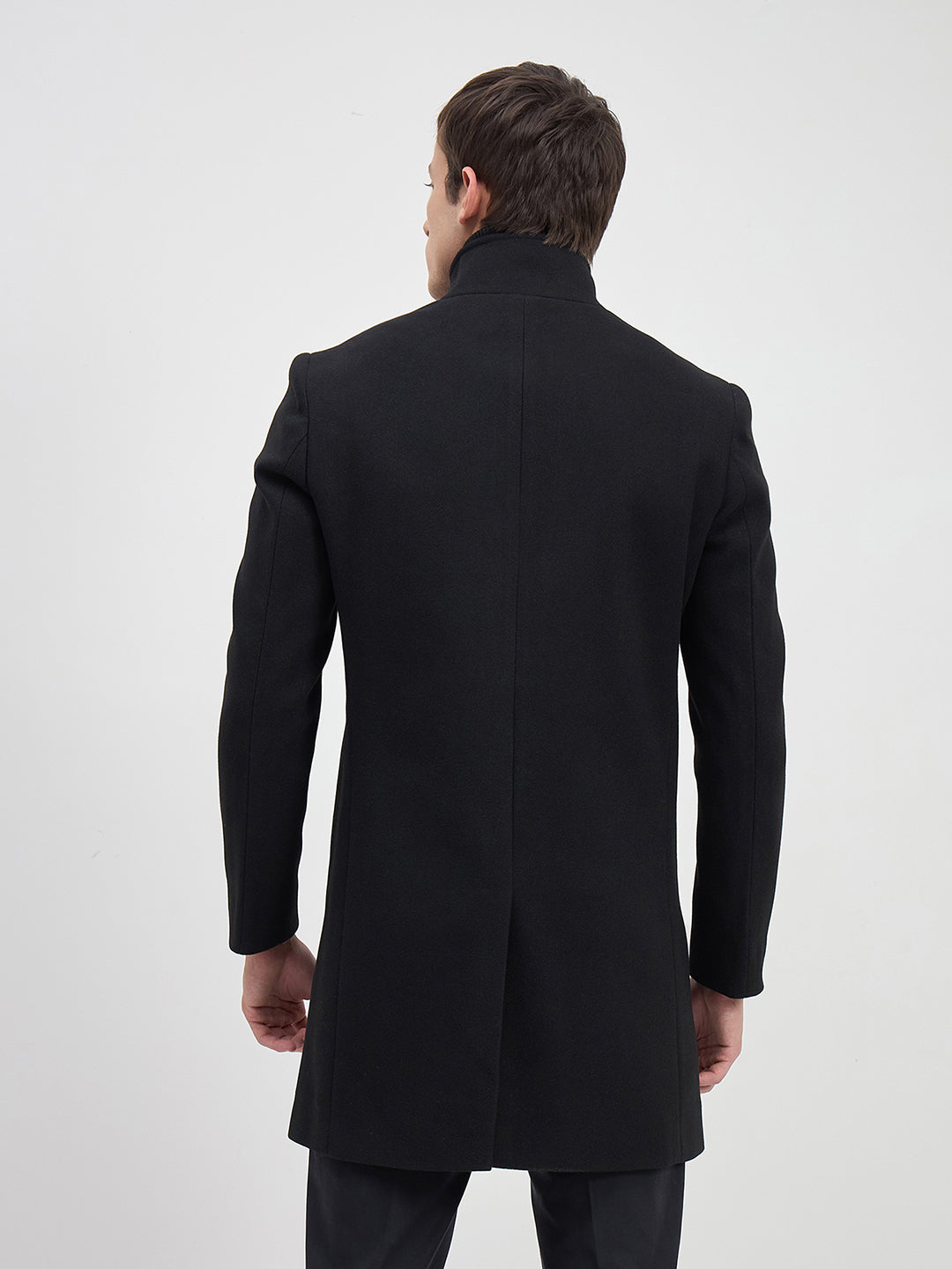 ICONIC Men Black Solid High Neck Regular Fit Overcoat
