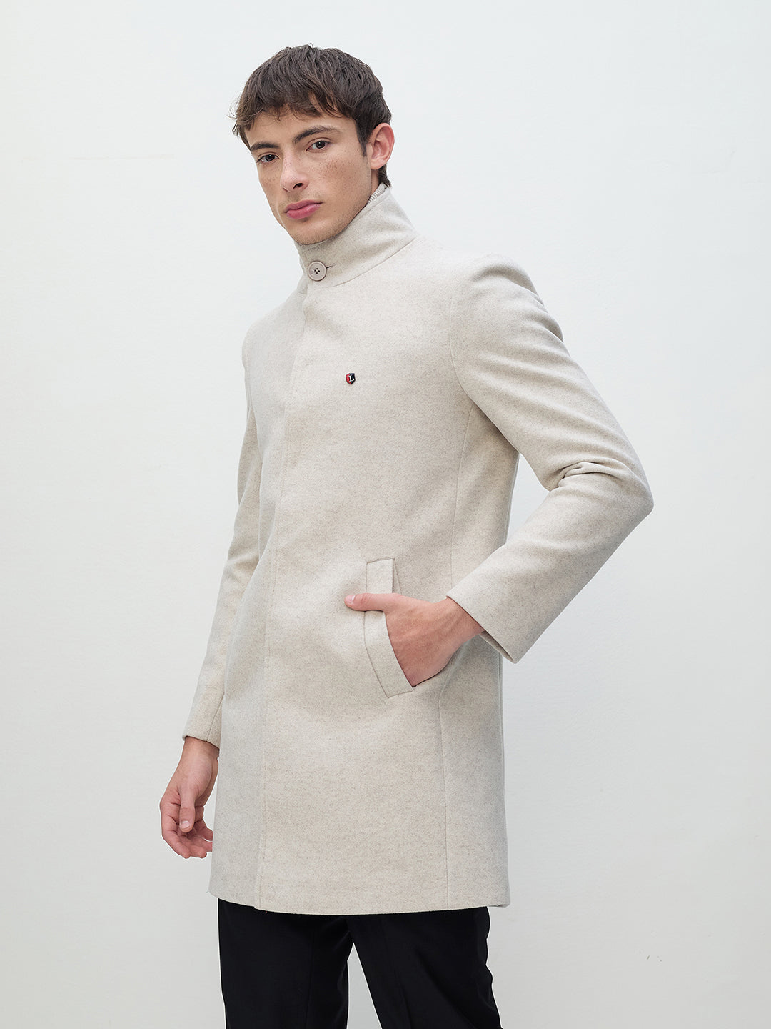 ICONIC Men Beige Regular Fit Overcoat