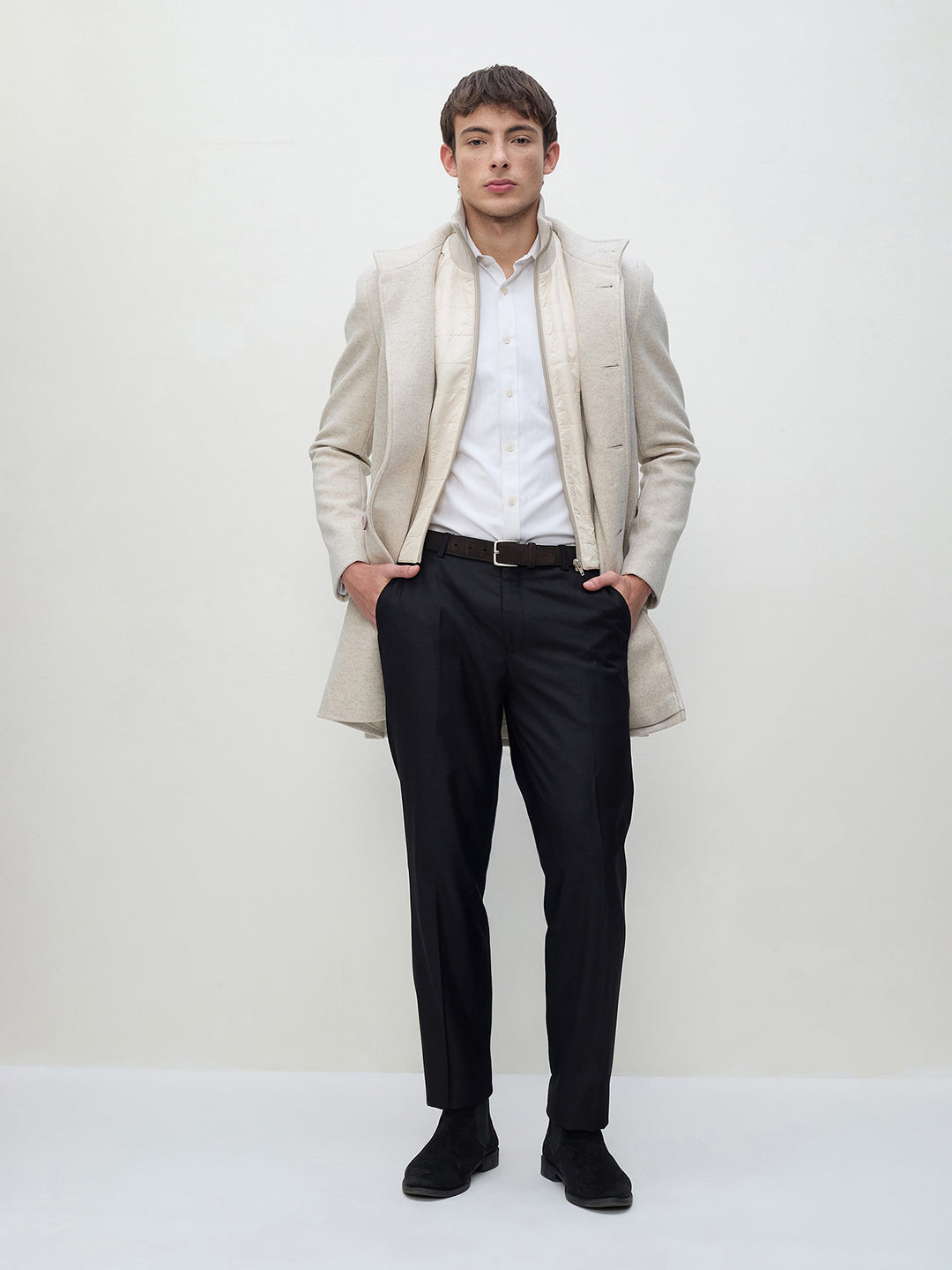 ICONIC Men Beige Regular Fit Overcoat