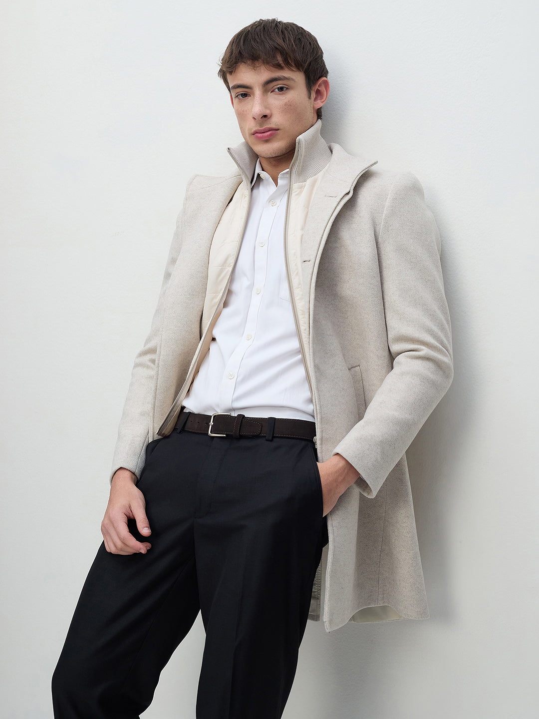 ICONIC Men Beige Regular Fit Overcoat