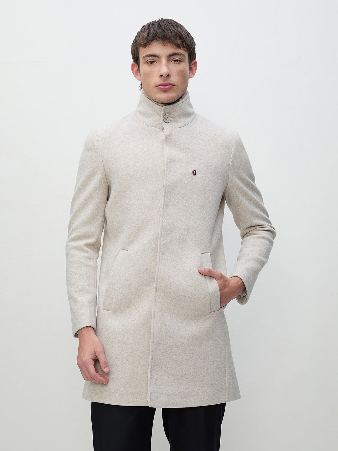 ICONIC Men Beige Regular Fit Overcoat